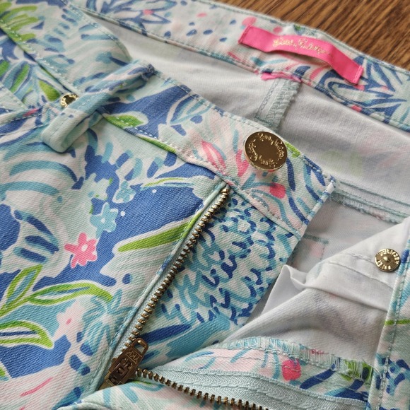Lilly Pulitzer Blue Pink Size 6 Bright Colorful Casual Pants Tropical Botanical - Picture 4 of 11